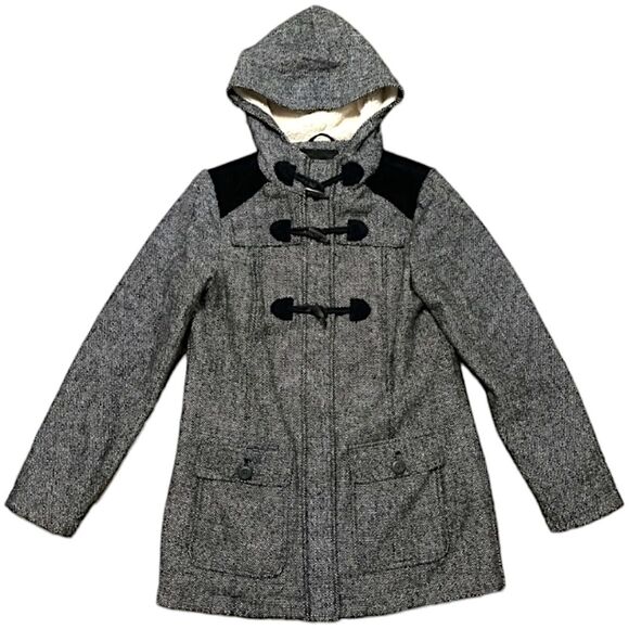 Prana 'Megan' Wool Blend Tweed Coat w/ Sherpa Hood, Size M, Gray/Black - Picture 3 of 12